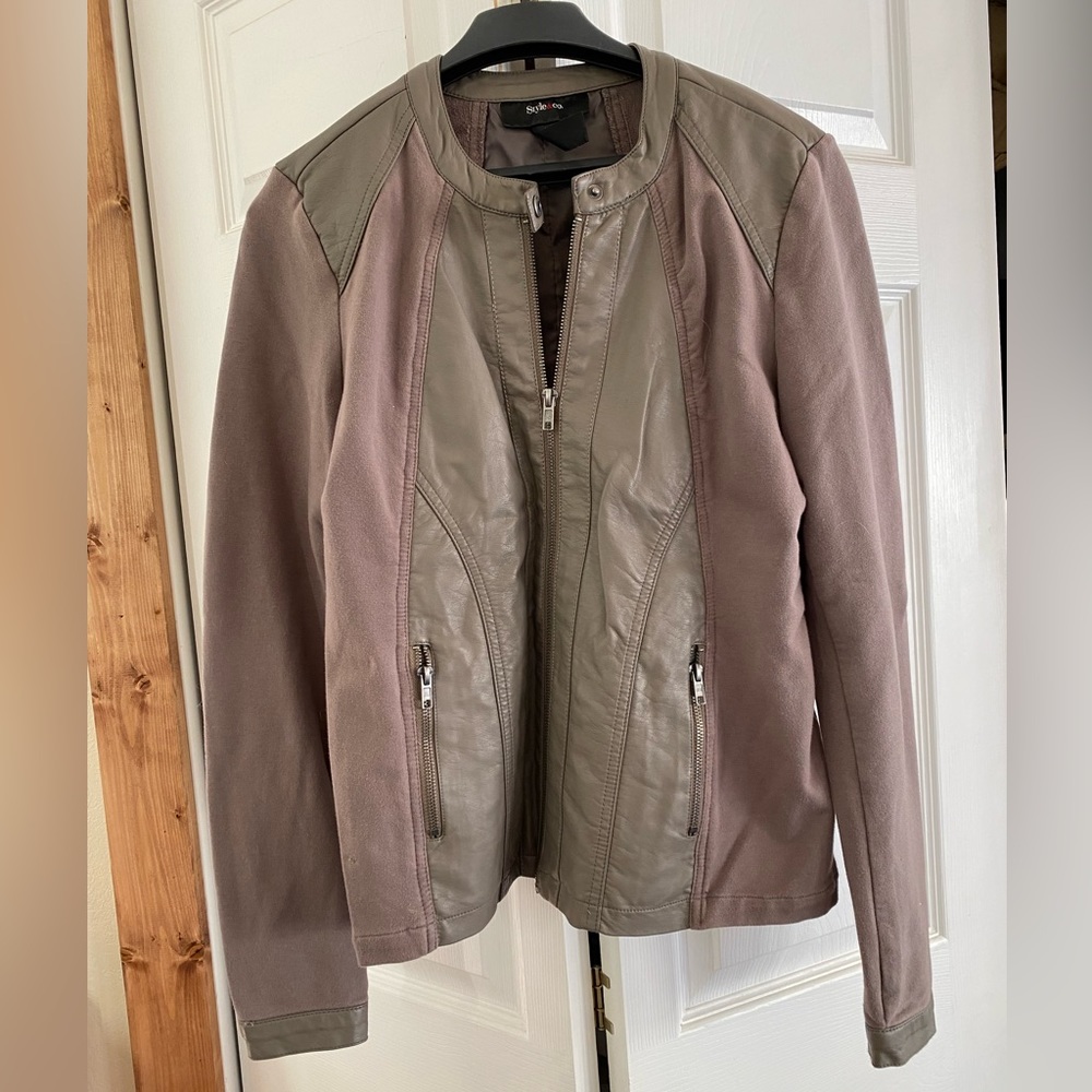 Style & Co Faux Leather/Sweater Sleeve Jacket